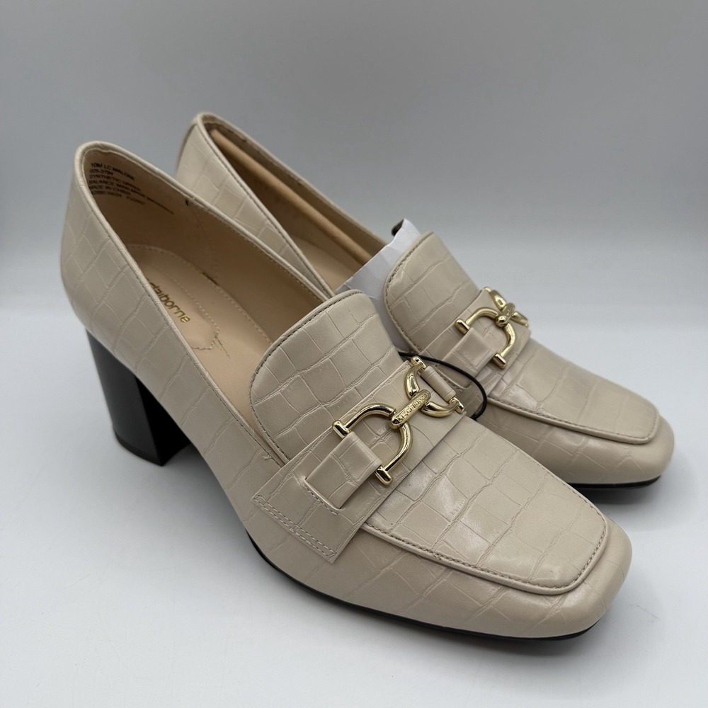 Liz Claiborne Malone Loafers Womens 10 M Cream Synthetic Block Heel Slip On Shoe
